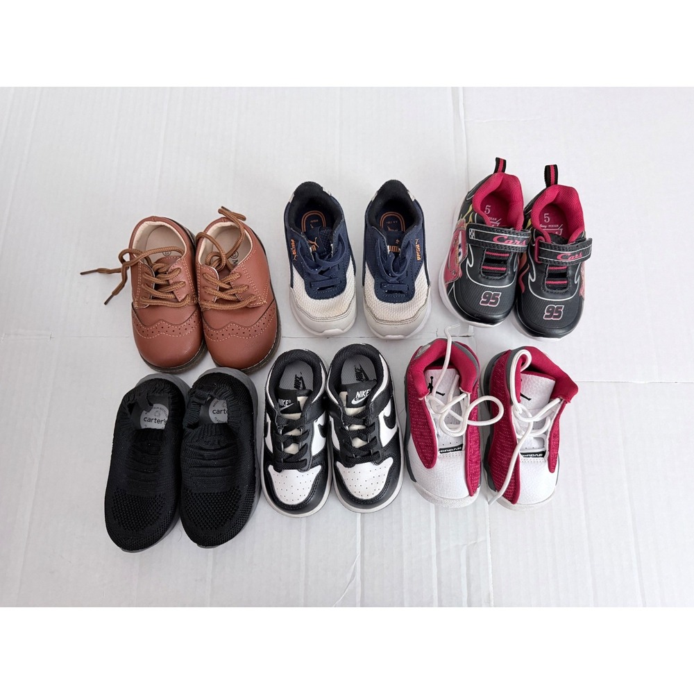Toddler Boys Shoe Lot Size 5C 6C Nike Jordan Puma Carters Cars 6 Pair Pack